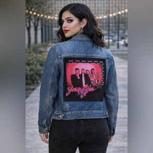 Upcycled 5SOS Young Blood Graphic Band Tee On IZOD Denim Jean Jacket Size S